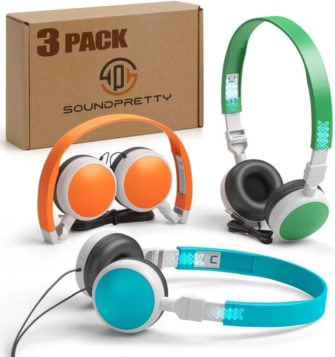 3-Pack Individually Wired Classroom Headphones - No Mic Kids Headphones with 3.5mm