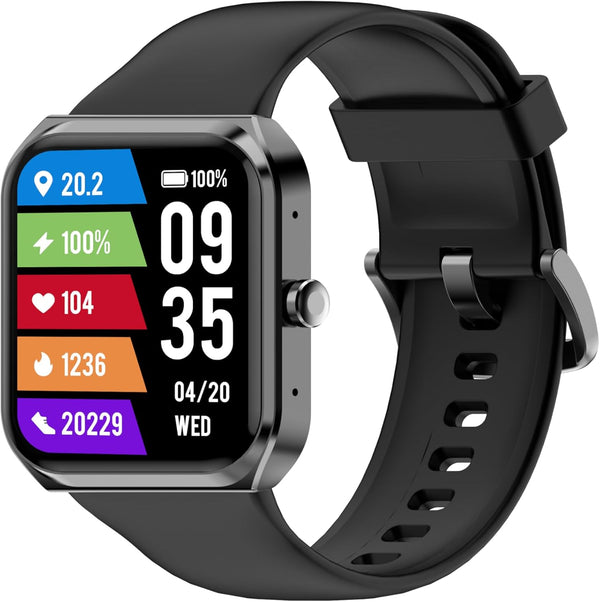 MXQ Fitness Smart Watch for Women Men, 1.91” Large Screen Gun Black Aluminum Case, IP68 Waterproof