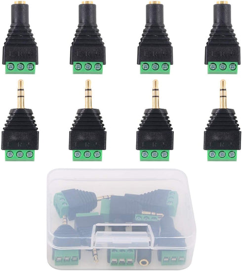 Glarks 8Pcs 3.5mm Stereo Audio Balanced Male & Female Jack to AV 3-Screw Video Balun Terminal Adapter Connector