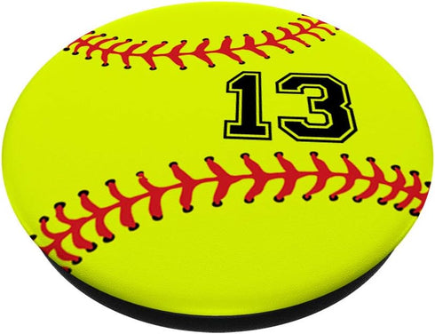 Softball No #13 Jersey Number 13 Ball Catcher & Pitcher Gift PopSockets PopGrip: Swappable Grip for Phones & Tablets