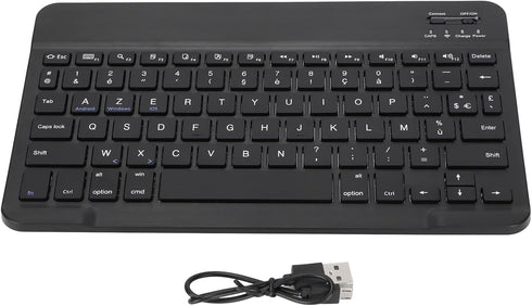 French European AZERTY Bluetooth Keyboard, 10inch Slim Portable Tablet Keyboard with Brushed Metal Texture for Phone