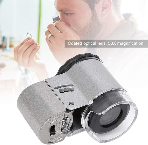 Mini Microscope, 50X Portable Subminiature Magnifier with LED Light for Jewelry Appraisal