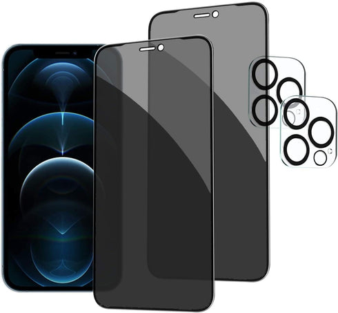 PEHAEL Privacy Screen Protector for iPhone 12 Pro Max with Camera Lens Protector, 2+2 Pack, 9H Hardness, Bubble Free