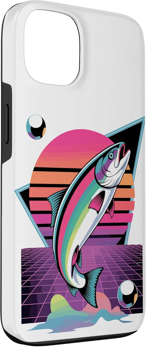 Salmon Fishing Gifts 13 Retro Synthwave Salmon Fishing Salmons Case for iPhone