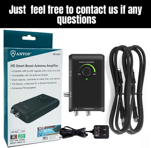 ANTOP 2 HD Smart Boost Antenna Amplifier,TV Antenna Amplifier Signal Booster, HDTV Booster with Dual Outputs for TVs