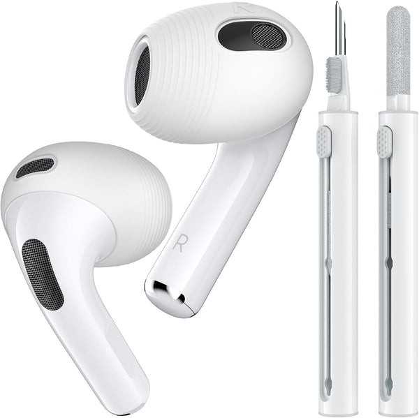 4 Pairs Upgraded AirPods 3 Ear Covers with Cleaner Kit, Anti-Slip Silicone Sport Ear Tips, Compatible with Apple
