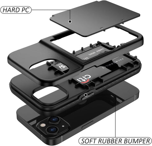 WeLoveCase iPhone 13/14 Wallet Case - Black, Shockproof, Credit Card Holder & Hidden Mirror, 6.1" Heavy Duty Protection.