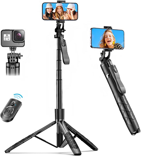 61" Selfie Stick Tripod, All in One Extendable Phone Tripod Stand with Wireless Remote for iPhone and Android