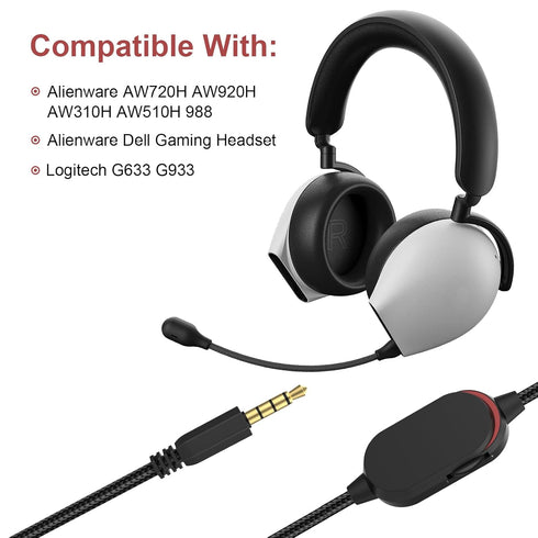 AW920H Gaming Headset Cable,Audio Aux Cable Compatible with Alienware AW720H AW310H AW510H 988 Alienware Dell Gaming Headset,Inline Mute Switch&Volume Controller(Nylon Braided 5.5ft)