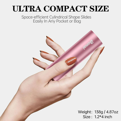 BONAI Portable Charge Power Bank 5000mAh Cylindrical Ultra-Compact External Backup Battery Compatible with iPhone 14 13 12 11 Samsung Android and More - Rose Gold (with an 8-pin Charging Cable)