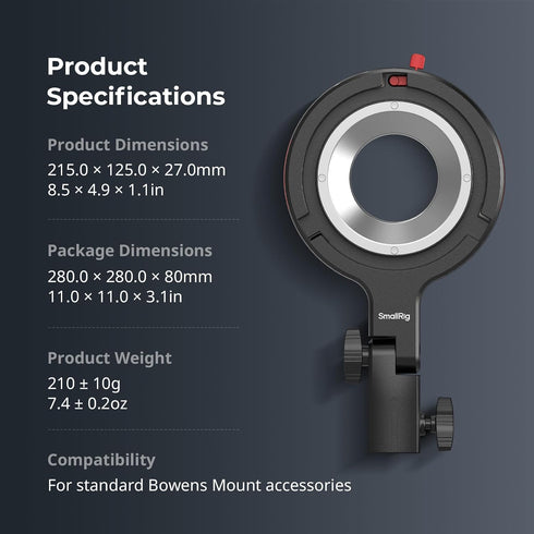 SMALLRIG 60B/60C 100B/100C 3.3lbs 4476 Bowens Mount Adapter, Only for RC & RC Series COB Light, Compatible