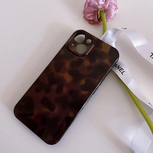 Reezaddin 14 6.1in,Retro 14 6.1" Aesthetic Tortoise Shell Phone Case for iPhone Cool Girl Leopard Print Brown Amber