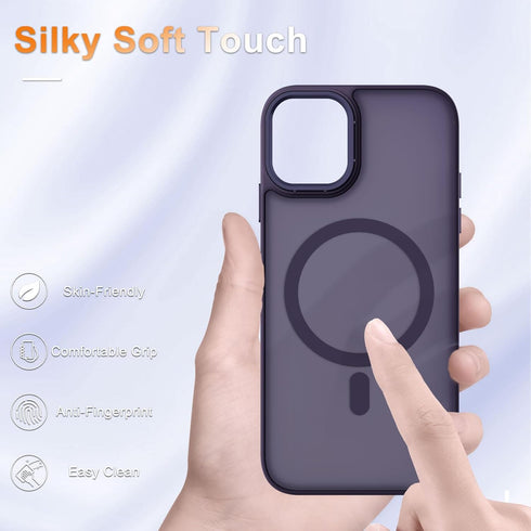 iPhone 11 Case: Matte Magnetic with 1 Screen Protector, Compatible with MagSafe, Translucent Frosted Slim Cover - Purple