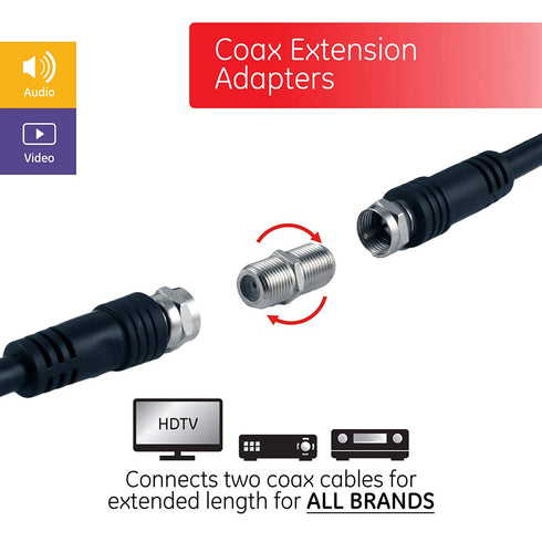 GE Coaxial Cable Extension Adapter Couplers - 2-Pack, Female-to-Female Connectors for F-Type RG59 RG6 Coax Cables