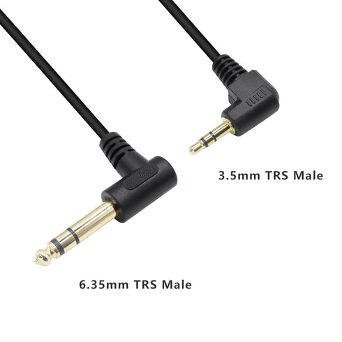 90 Degree 1/8 to 1/4 Stereo Audio Cable, Right Angle 3.5mm TRS Male to 6.35mm TRS Male Aux Cord for Guitar, Keyboard,