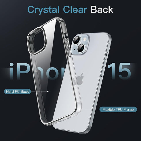 JETech iPhone 15 Case 6.1-Inch, Clear Anti-Scratch Back, Non-Yellowing Shockproof Bumper Cover (Clear)