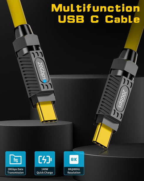 Poyiccot USB C to USB C Cable 3ft, 140W Fast Charging Cable, 20Gbps with LED Light, 8K@60Hz for MacBook Pro, Galaxy S23