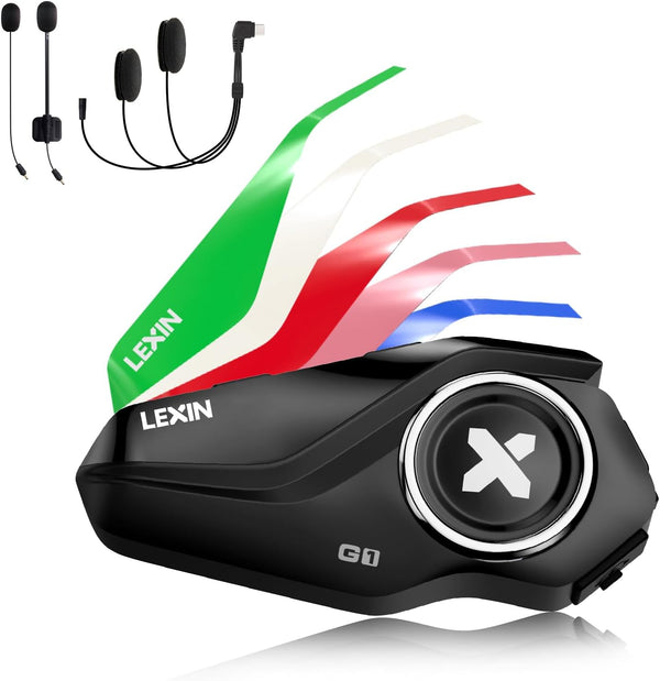 LEXIN G1 Motorcycle Bluetooth Headset, Helmet Speakers with 2 Type Mics, Hands-Free Call/Music, Waterproof