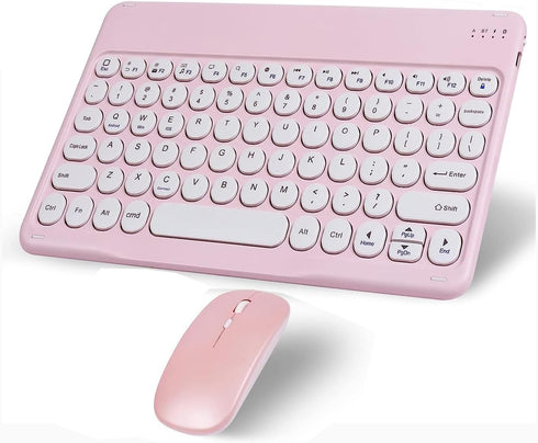 Wireless Bluetooth Keyboard and Mouse Combo, Pink Portable Small Slim Typewriter Compact Ergonomic Travel Wireless