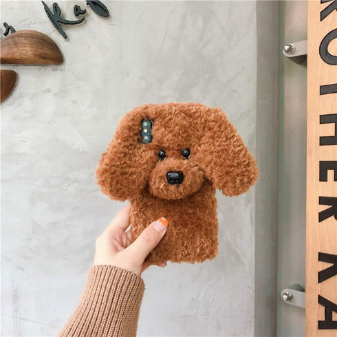 UnnFiko Super Cute Teddy Dog Fluffy Fur Case for iPhone 7 Plus/iPhone 8 Plus, Fuzzy Plush Soft TPU