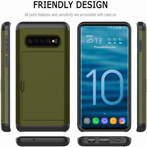 Galaxy S10E Case, Ultra-Thin Shockproof Silicone Cover with Credit Card Holder Slot for Samsung Galaxy S10E (Army Green)
