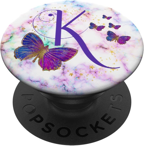 Purple Butterfly Letter K Initial Personalized Monogram PopSockets Adhesive PopGrip