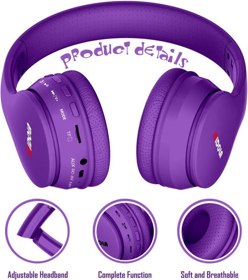 Kids Bluetooth Headphones 5.3 Wireless, 60H Play Time, Volume Limit 85/110dB, Over Ear, Foldable, Purple