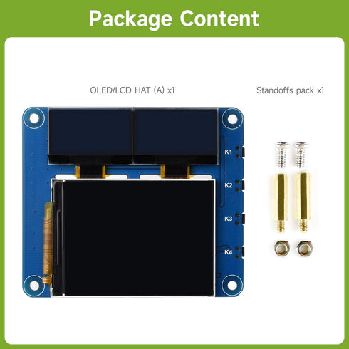 waveshare 2inch 0.96inch 40PIN OLED/LCD HAT, Onboard IPS LCD Main Screen and Dual Blue OLED Secondary Screens