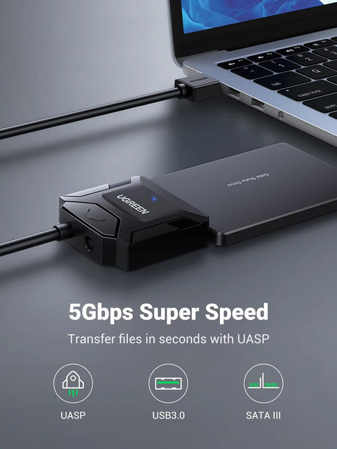 UGREEN SATA to USB 3.0 Adapter Cable for 3.5 2.5 Inch SSD/HDD Hard Drive Reader, SATA III Converter with 12V Power