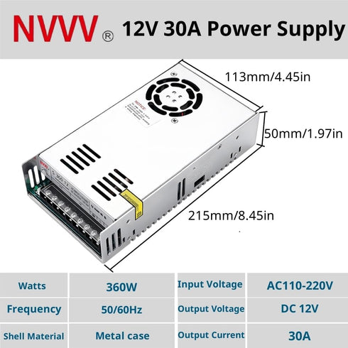 12V 30A 360W 110V/220V 12V DC Power Supply Universal Regulated Switching Converter AC to DC Transformer - for LED Strip
