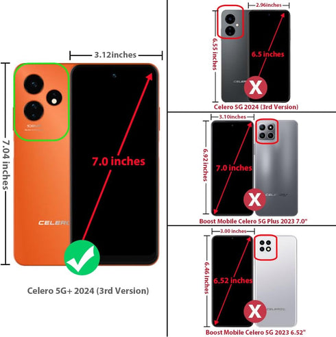 TJS Heavy Duty Celero 5G + Plus 2024 Case with Tempered Glass Screen Protector, Metal Ring Kickstand - Black