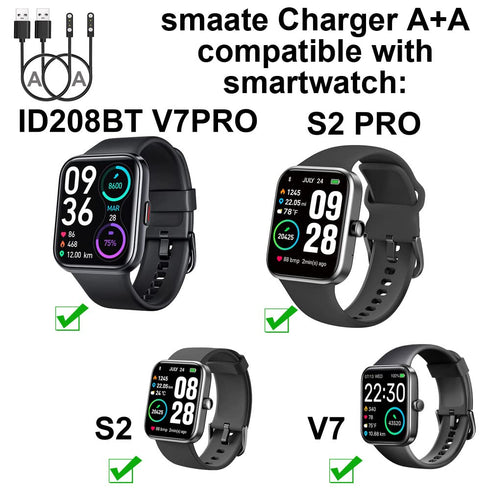 Smart Watch Cables, 2PCS Compatible with TOZO S3, Woneligo W13, Gydom Amzhero IDW13, MILOUZ IDW19, and more