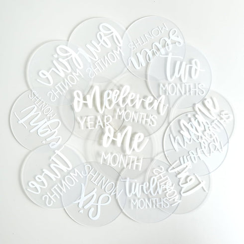 13 Acrylic Baby Milestone Discs for Photos - PCS Clear Monthly Cards, Photo Prop, Newborn Birth Announcement Sign