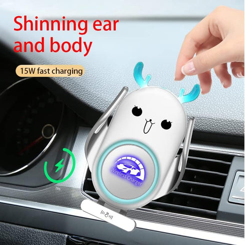 Universal Wireless Car Charger Mount, Auto-Clamping 15W Rechargeable, Air Vent Dashboard, Compatible with iPhone