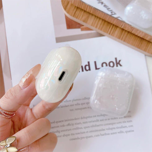 Olytop Cute Glitter Airpods 2/1 Gen Case with Cleaner Pen, Shell Pattern Cover with Luxury Pearl Keychain - Colorful