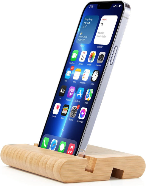 Bamboo Cell Phone Stand Wooden Tablet Holder for Desktop, Mobile Stand for iPhone iPad Tablets and All Phones