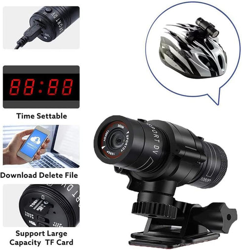 Motorcycle Helmet Camera, 1080p Sports Action Camera with 120° Wide Angle, Waterproof, 32G SD Card