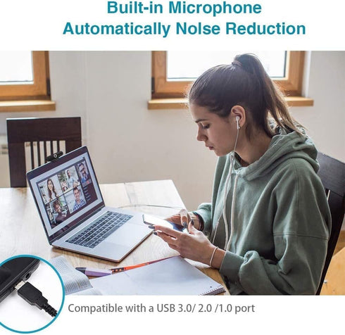 ZIQIAN 4K 8MP- Webcam, HD Webcam Laptop PC Desktop Computer Web Camera with Microphone, USB Webcams for Video Calling