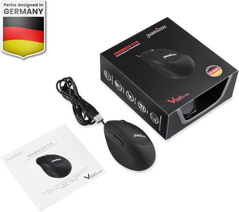 Perixx PERIMICE-519 Wired Ergonomic Vertical Mouse, Portable Small Design, Right Handed, 105x67x58 mm, Black