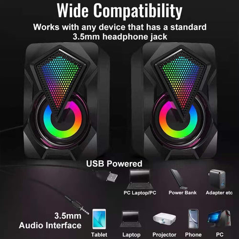Computer 3.5mm Speakers with LED/Volume Control, USB Powered for Laptop