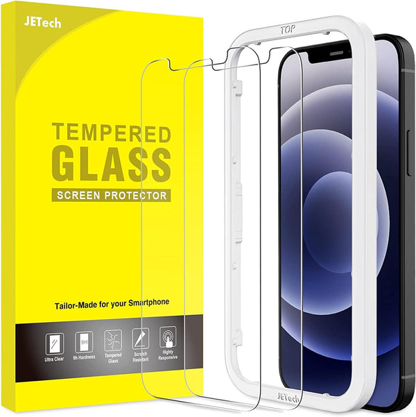 JETech Screen Protector for iPhone 12/12 Pro 6.1-Inch, Tempered Glass Film with Easy-Installation Tool, 2-Pack