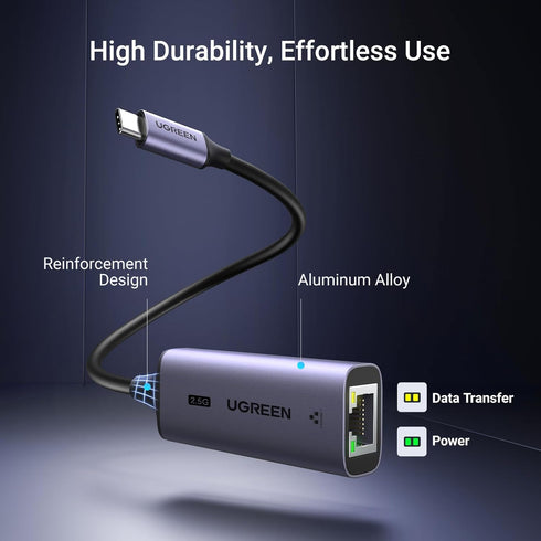 UGREEN USB C to Ethernet Adapter 2.5G, Aluminum Type C (Thunderbolt 4/3) to RJ45 Network Adapter for Laptop