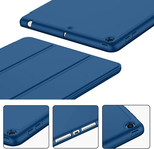 iPad 9.7 Case (2018/2017 Model, 6th/5th Generation), Smart Cover with Pencil Holder, Soft Silicone Back, Navy Blue