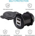 Onwon Dual USB Power Adapter Charger Socket Waterproof Power Outlet 5V 2.1A & 1A for Car, Boat, Marine, RV, Truck.