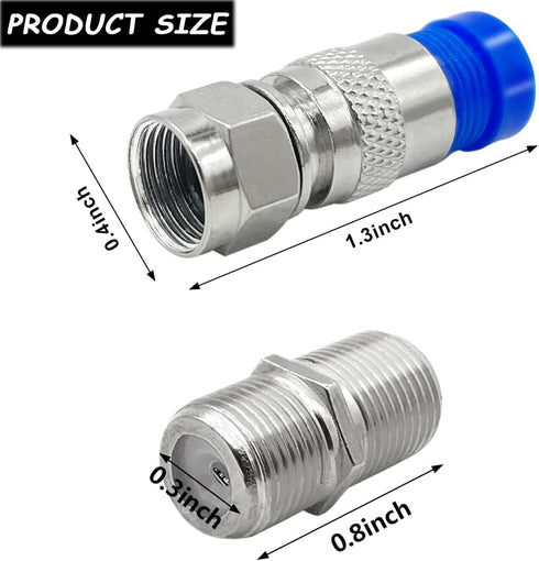 10 Pack RG6 F Type Compression Connector + 10 Pcs Coaxial Cable Extender Connector, CKANDAY F-Type Coaxial Cable Coax Converter Wire Connector Adapter Female to Female for TV Cables, Blue/Silver by CKANDAY