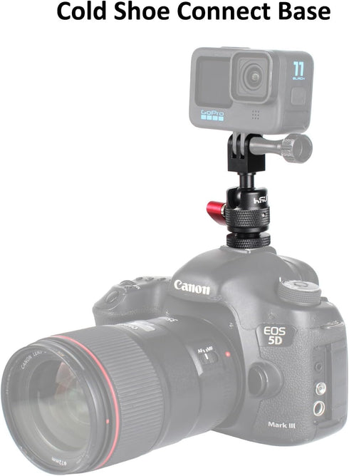 HSU Cold Shoe Mount Adapter - Aluminum 1/4”-20 Screw Hole 360° Rotation Tripod Mount for GoPro Hero