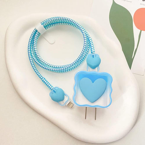 5 in 1 DIY 18W 20W Heart Shape Protector Data Cable USB Charger Line for iPhone 11-15 Pro Max (Love Blue)