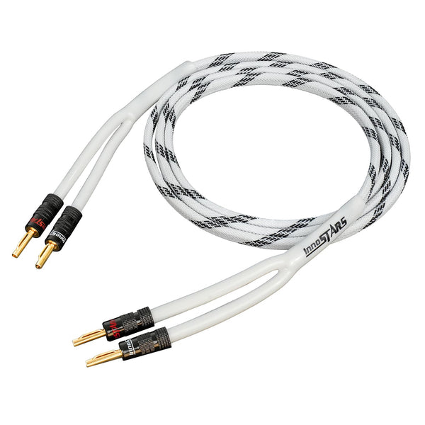 14 AWG Speaker Cable Wire with Gold-Plated Banana Tip Plugs (3 Feet) - Heavy Duty Braided White, 99.99% OFC