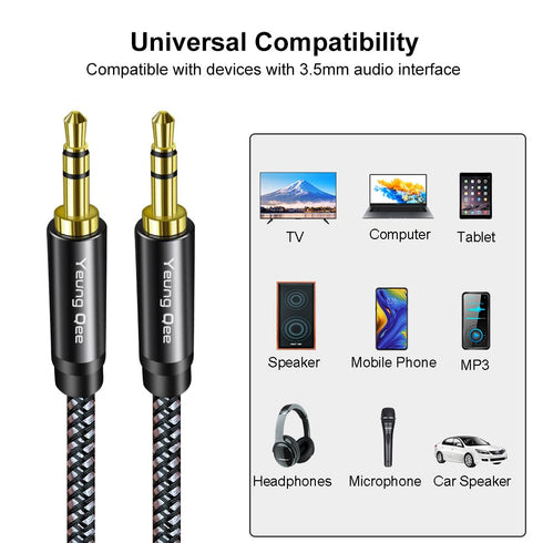 Yeung Qee 1.5ft, 3.5mm 3.5mm (1.5FT) Aux Cord Aux Cable - Nylon Braided Audio Cable Male to Male AUX Cord Compatible