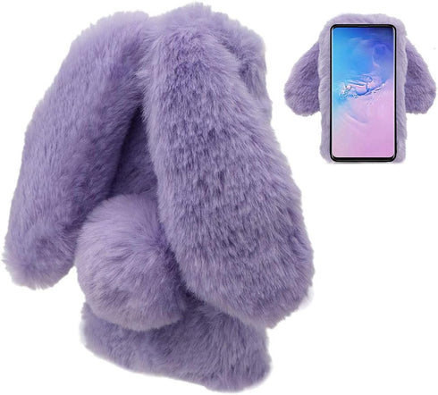 Rabbit Case for Samsung Galaxy S23 FE 5G, Cute 3D Bunny Ears Soft Furry TPU Bumper Protective Cover - Purple